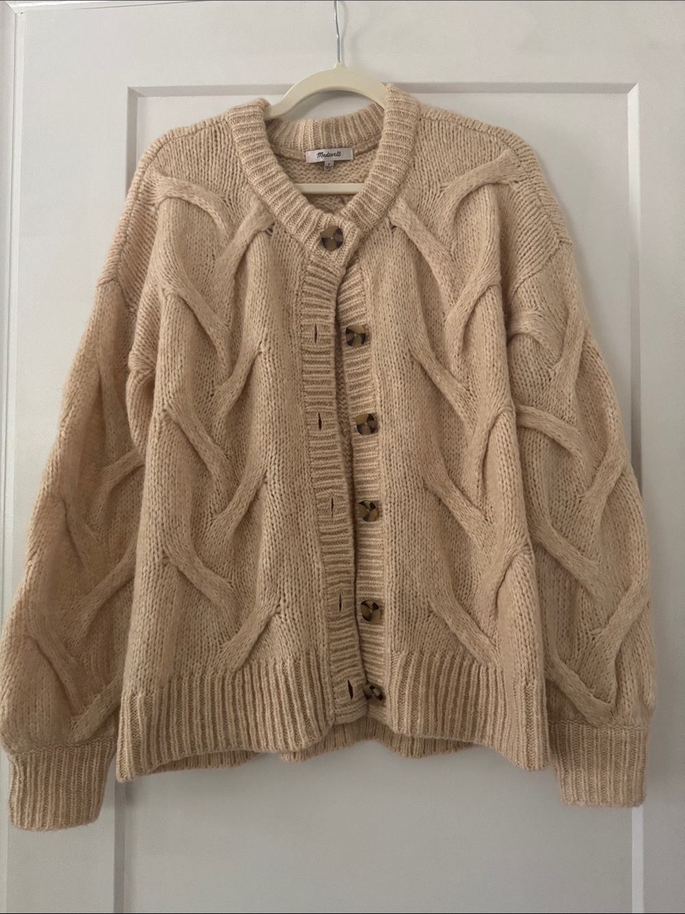 Madewell Cream Cable-Knit Button Cardigan